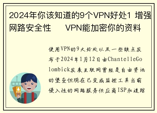 2024年你该知道的9个VPN好处1 增强网路安全性     VPN能加密你的资料，